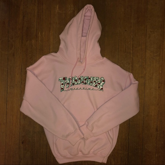 pink thrasher hoodie with roses